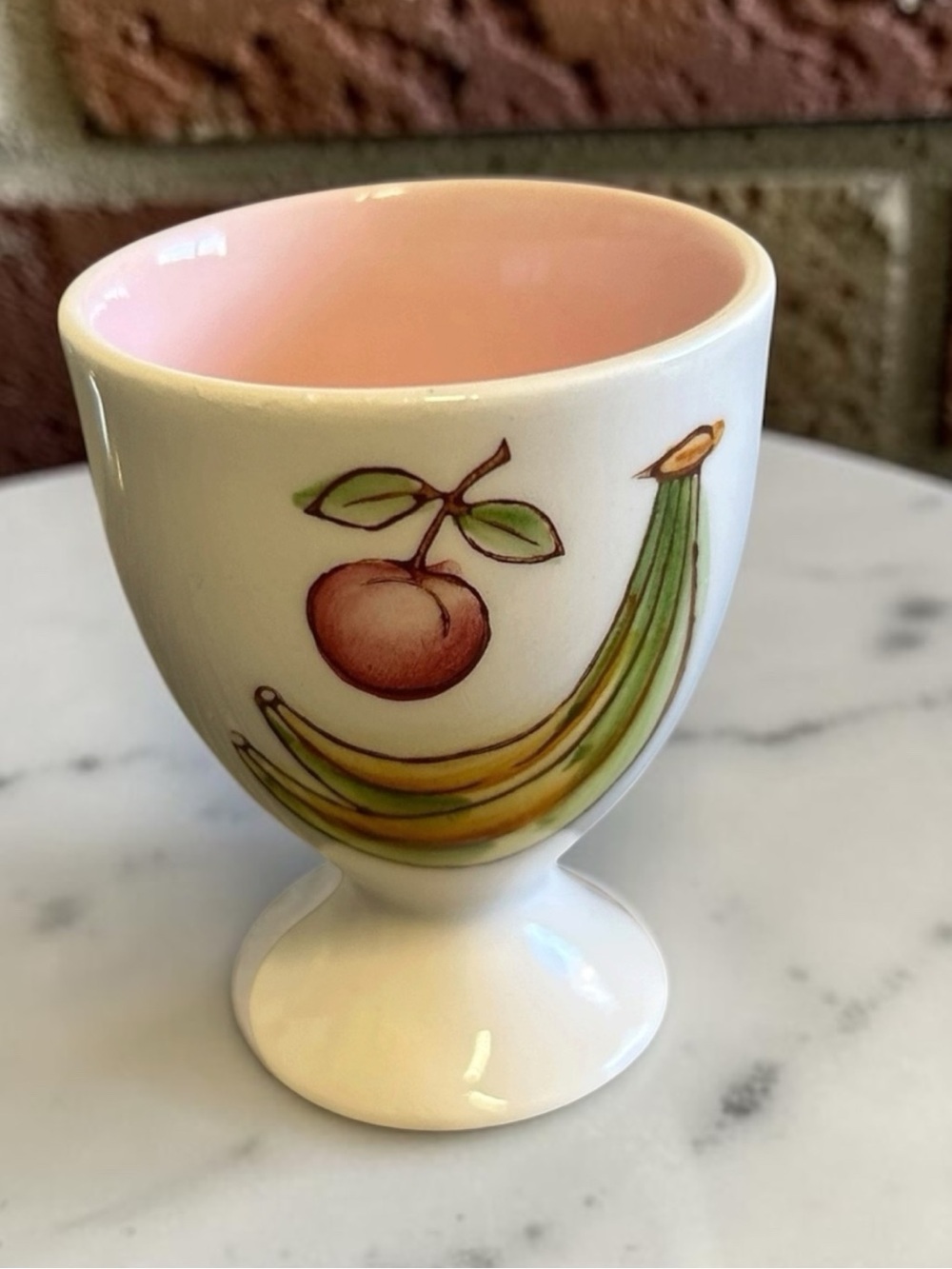 Vintage Hand-Painted Fruit Egg Cup – Pink Interior – Marked Japan